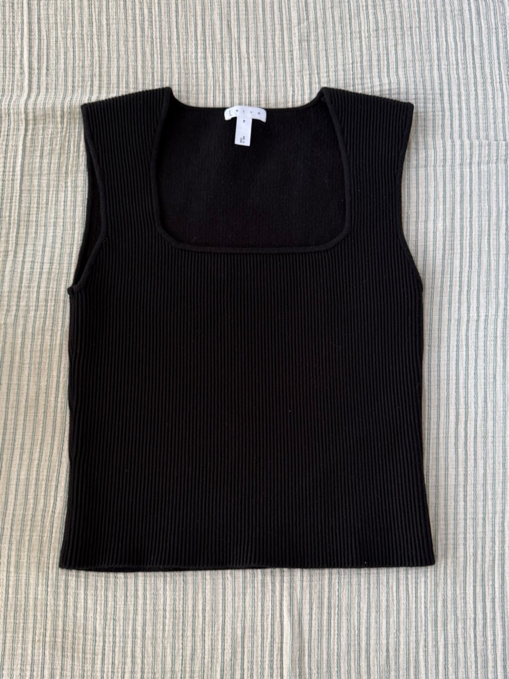 Square Neck Ribbed Black Tank Top